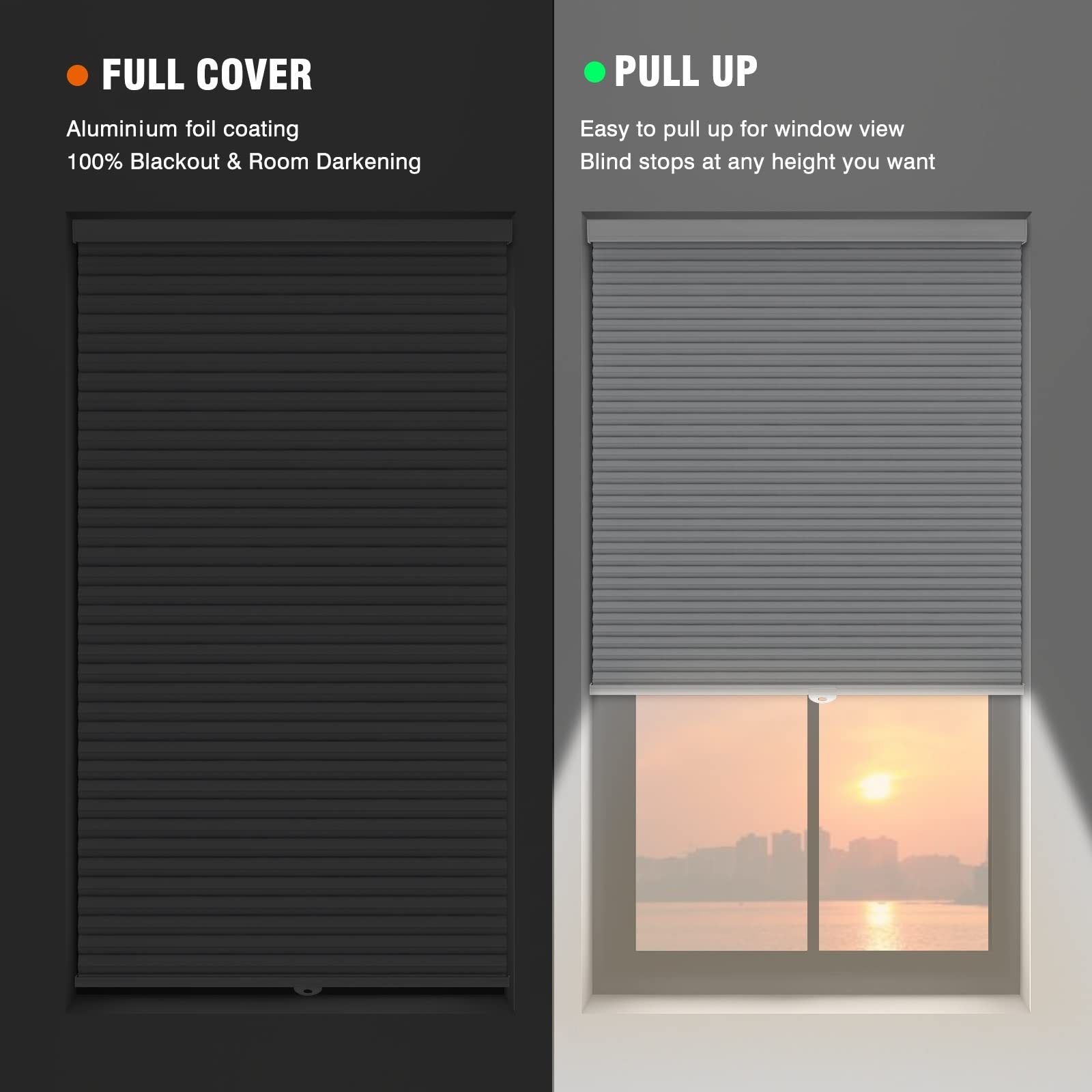 Cellular Shades Blackout Room Darkening Honeycomb, Window Blinds Cordless Fabric Light Blocking