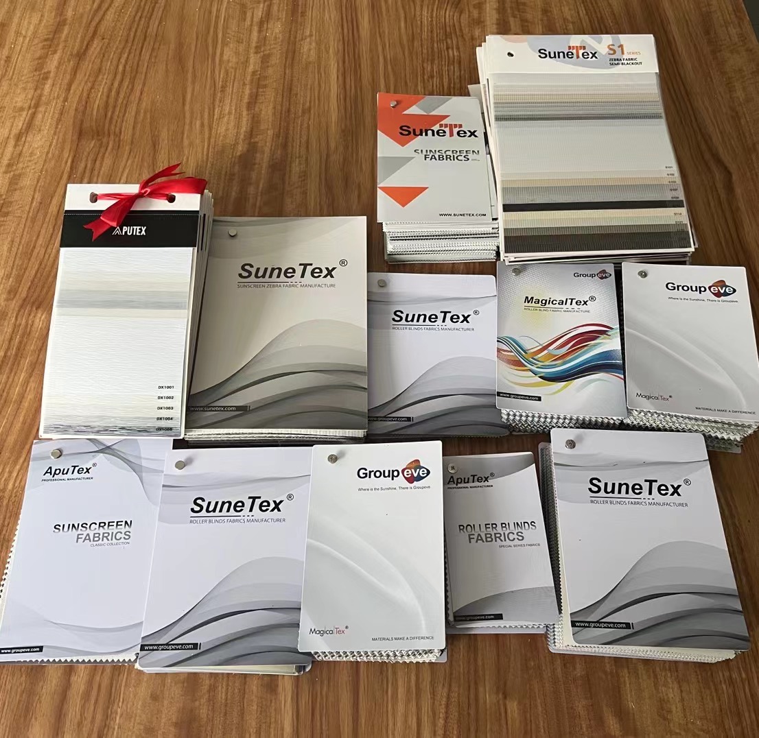 Free samples of roller blinds fabrics from Groupeve, China.